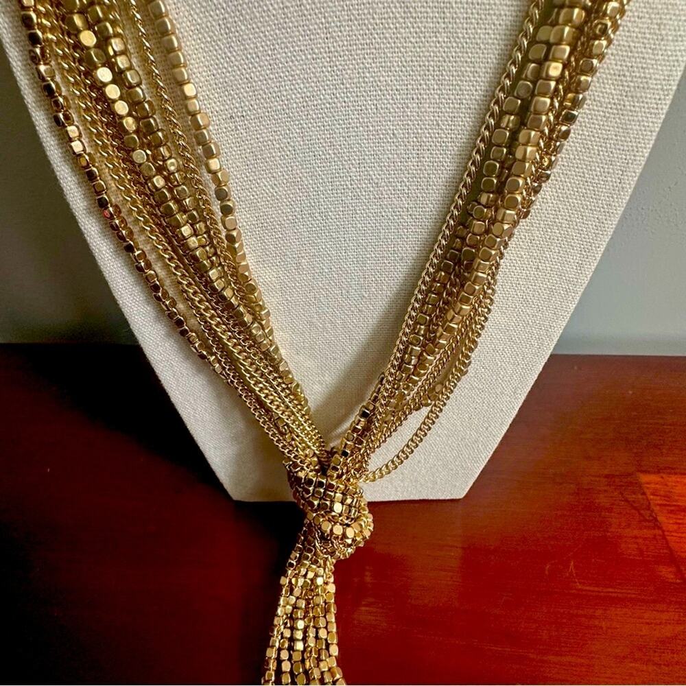 Chico’s Gold Beaded Knot Necklace Chunky Retro 80s 90s Multistrand Heavy Casual - Picture 6 of 10